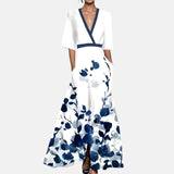 MARINA | VESTIDO LARGO ESTAMPADO CON CUELLO EN V FAVORECEDOR