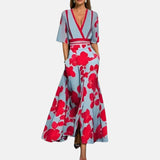 MARINA | VESTIDO LARGO ESTAMPADO CON CUELLO EN V FAVORECEDOR