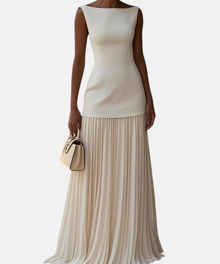CLAUDIA | VESTIDO LARGO SIN MANGAS CON PLIEGUES